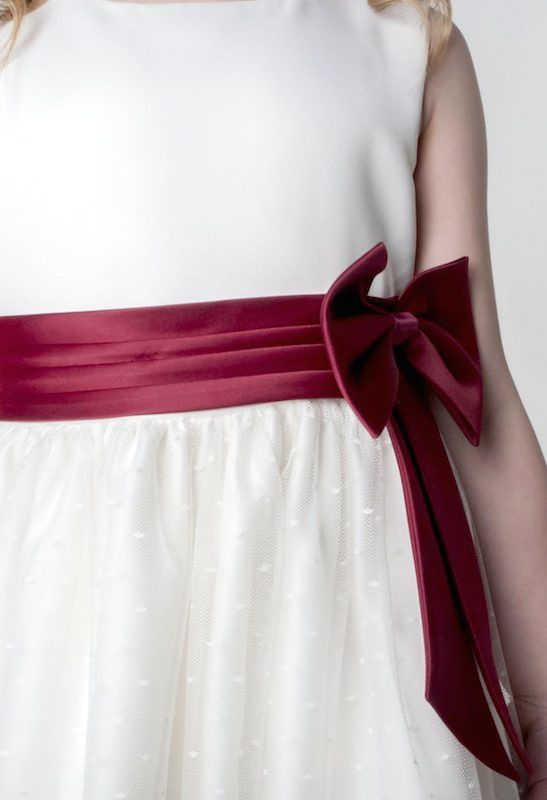 Ivory flower girl dress with hot sale burgundy sash